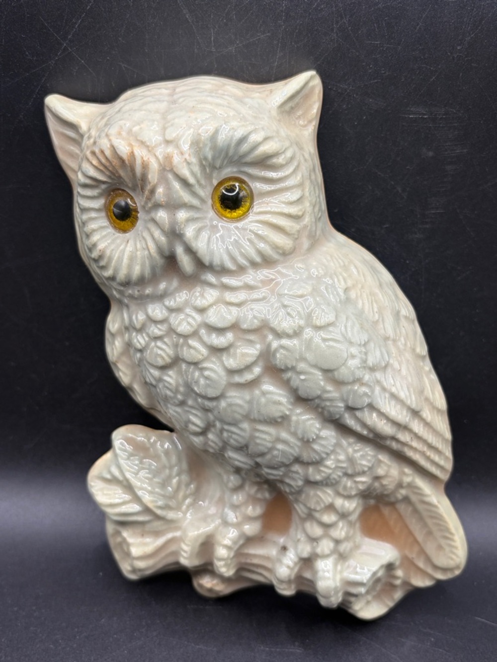 Vintage Chalkware Glass Eyed Owl Wall Plaque Retro Cottagecore Wall Decor